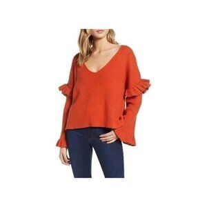 Cupcakes & Cashmere Orange Soft Knit Ruffle Sleeve Sweater S
